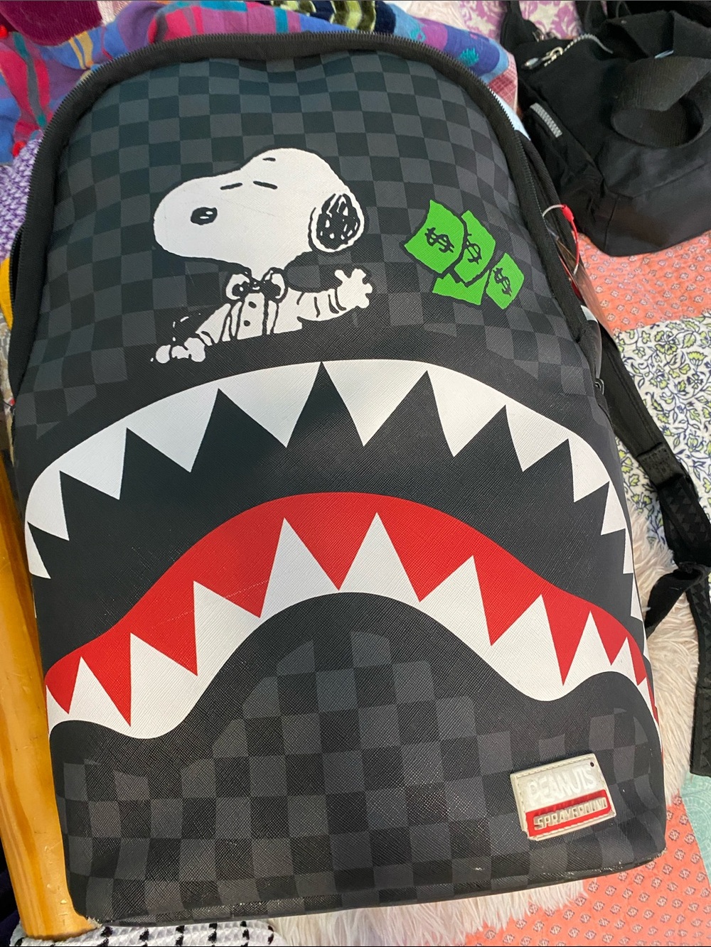 Sprayground Kids Backpack Black Gray Red with White and Green Accents